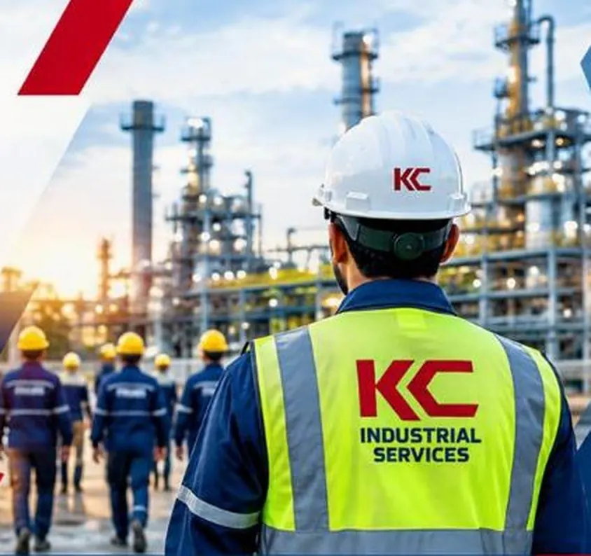 KC Industrial Services team member in a safety vest and helmet overlooking an industrial plant